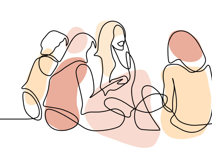 Sitzende Menschen im Gespräch - zeichnung